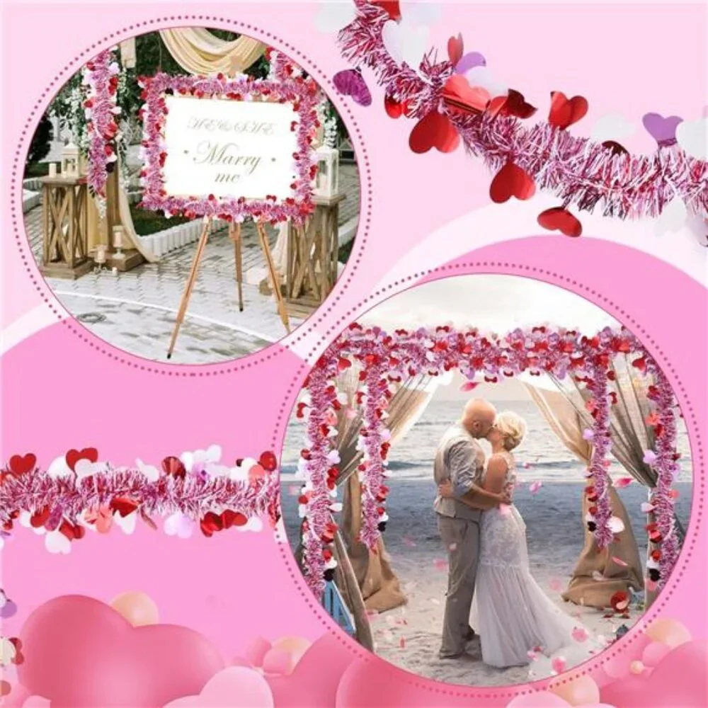 Great 33 Ft Valentines Heart Tinsel Garland Decorations Valentines Day Red Pink